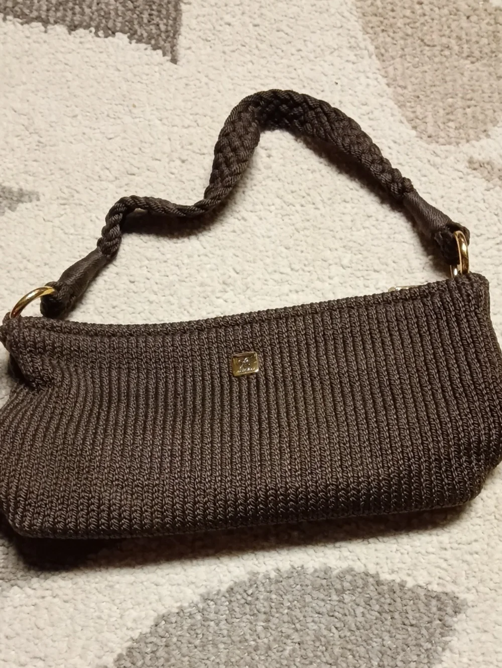 A302 Lina Braided Strap Knit Hand Bag in Dark Brown